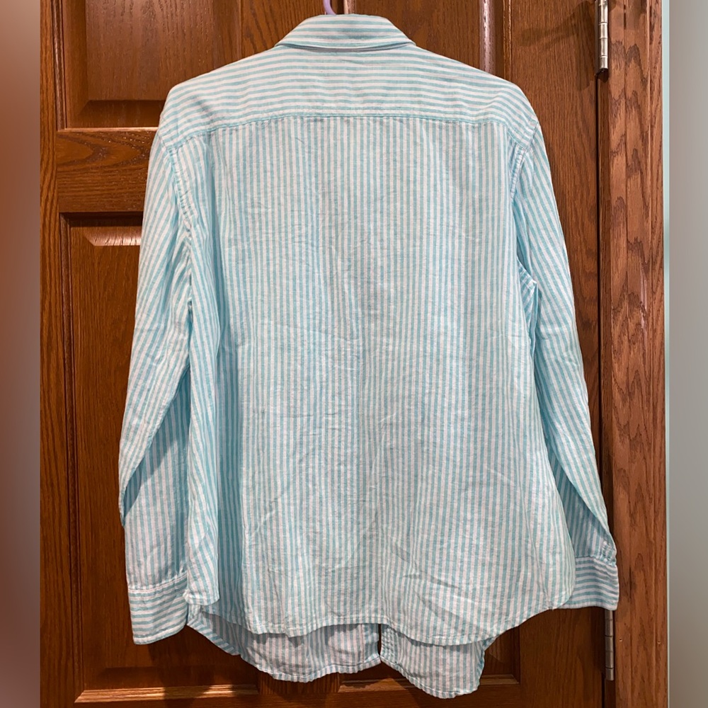 Chaps Denim 2x Stripes Linen Blend Button Up Top - image 2